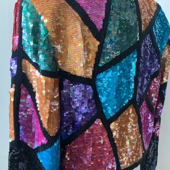 Vintage 80s/90s SCARLET RAGE Sequin Cropped Jacket Size M Multicolour SILK - Picture 7 of 12